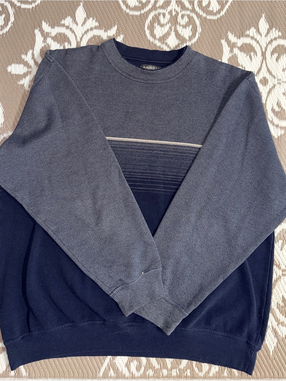 Knights Apparel Two-Tone Navy and Gray Crewneck Sweater with Chest Stripe